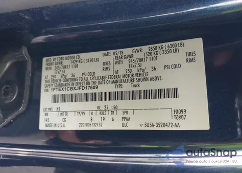 2018 Ford F-150 Xl from USA, damaged, VIN 1FTEX1CBXJFD17609